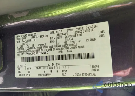 2018 Ford F-150 Xlt z USA, uszkodzony, nr VIN 1FTEW1CP5JFB22080